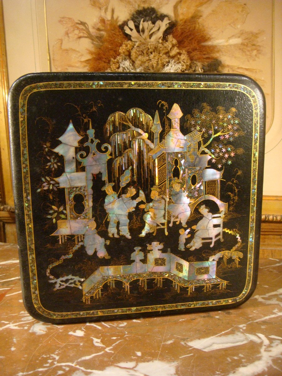 Box Box In Lacquer And Mother Of Pearl Decor Extreme Orient Second Empire Period-photo-3