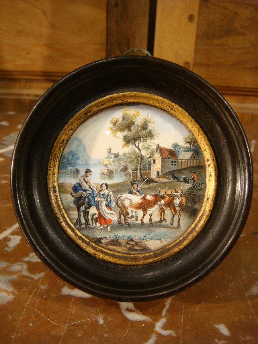 Painted Miniature Gouache Animated Scene Characters Period Late 18th Century Early 19th Century-photo-2