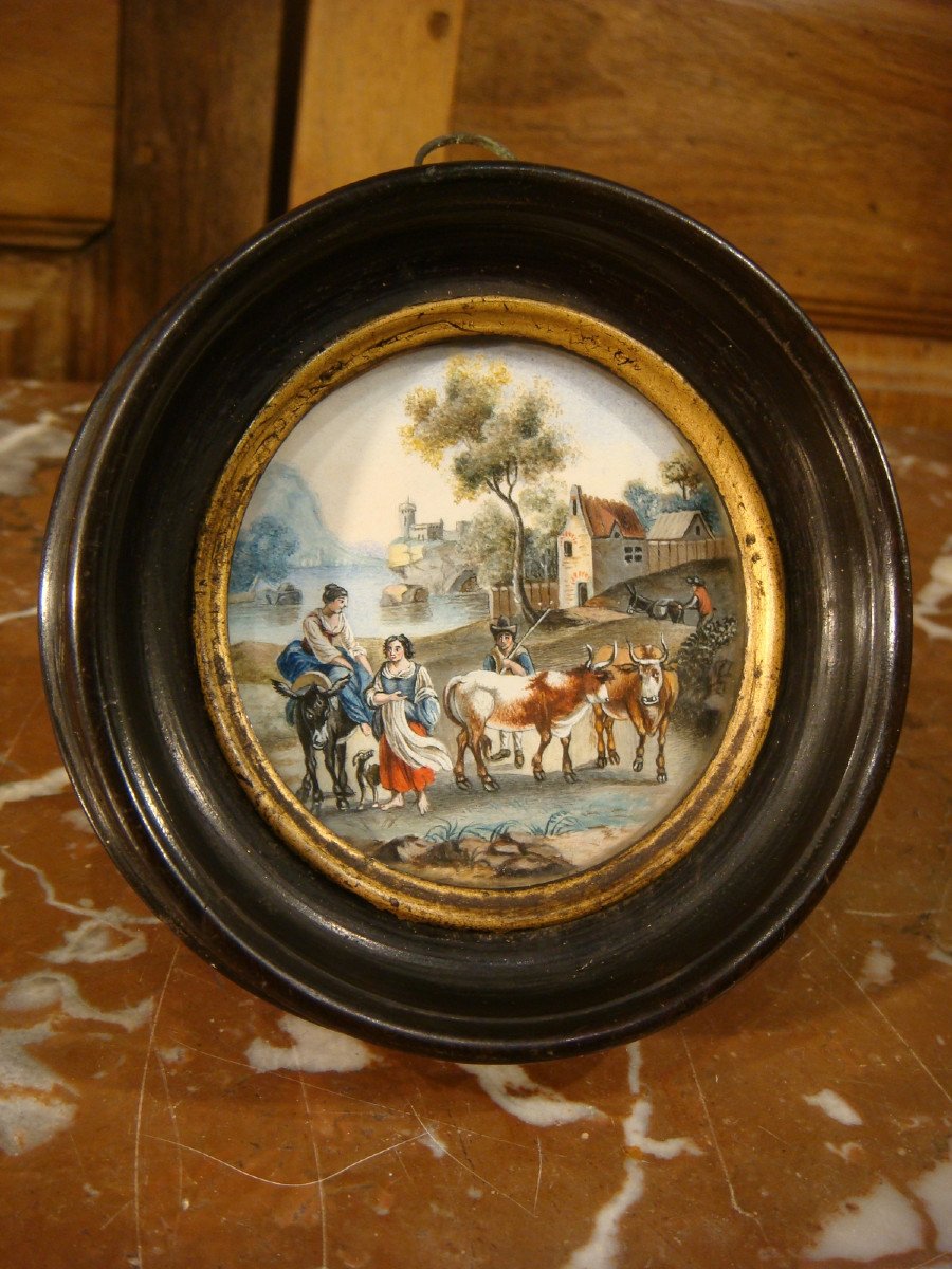 Painted Miniature Gouache Animated Scene Characters Period Late 18th Century Early 19th Century-photo-3