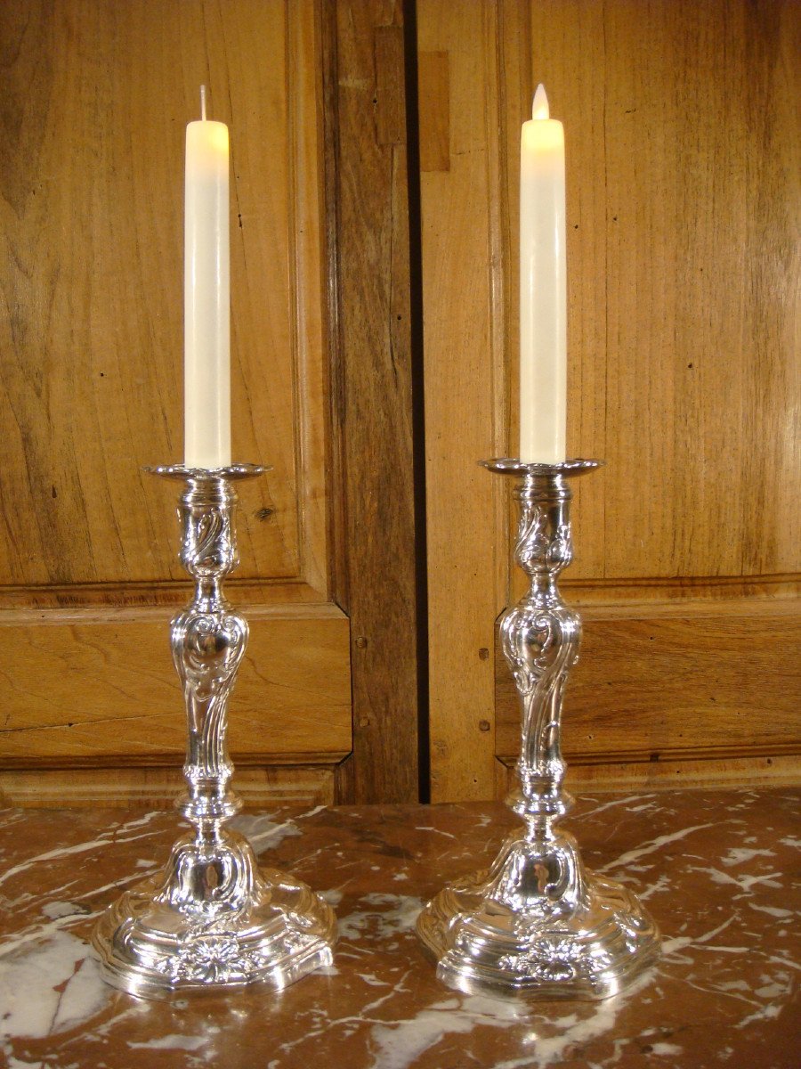 Pair Of Candlesticks In Silver Bronze Period Late 19th Century-photo-2