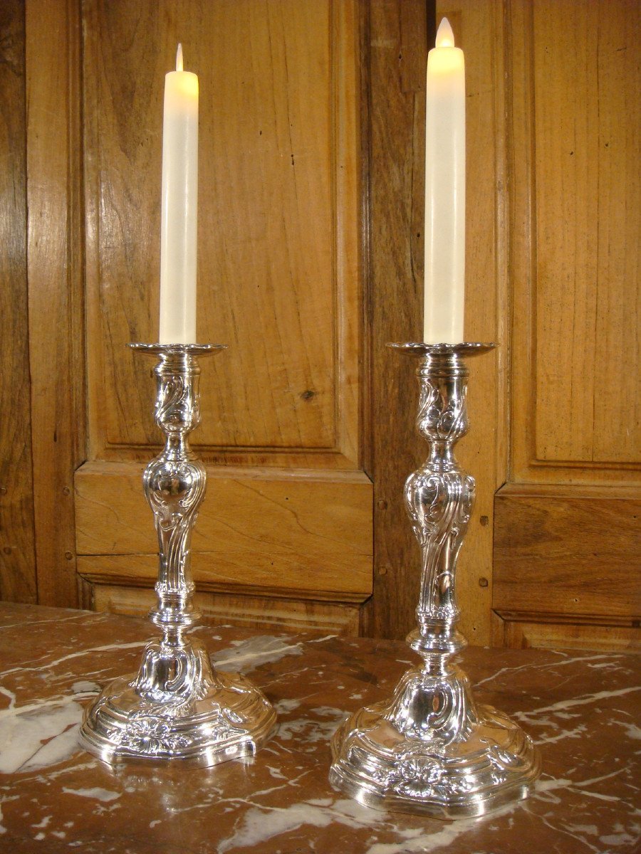 Pair Of Candlesticks In Silver Bronze Period Late 19th Century-photo-3