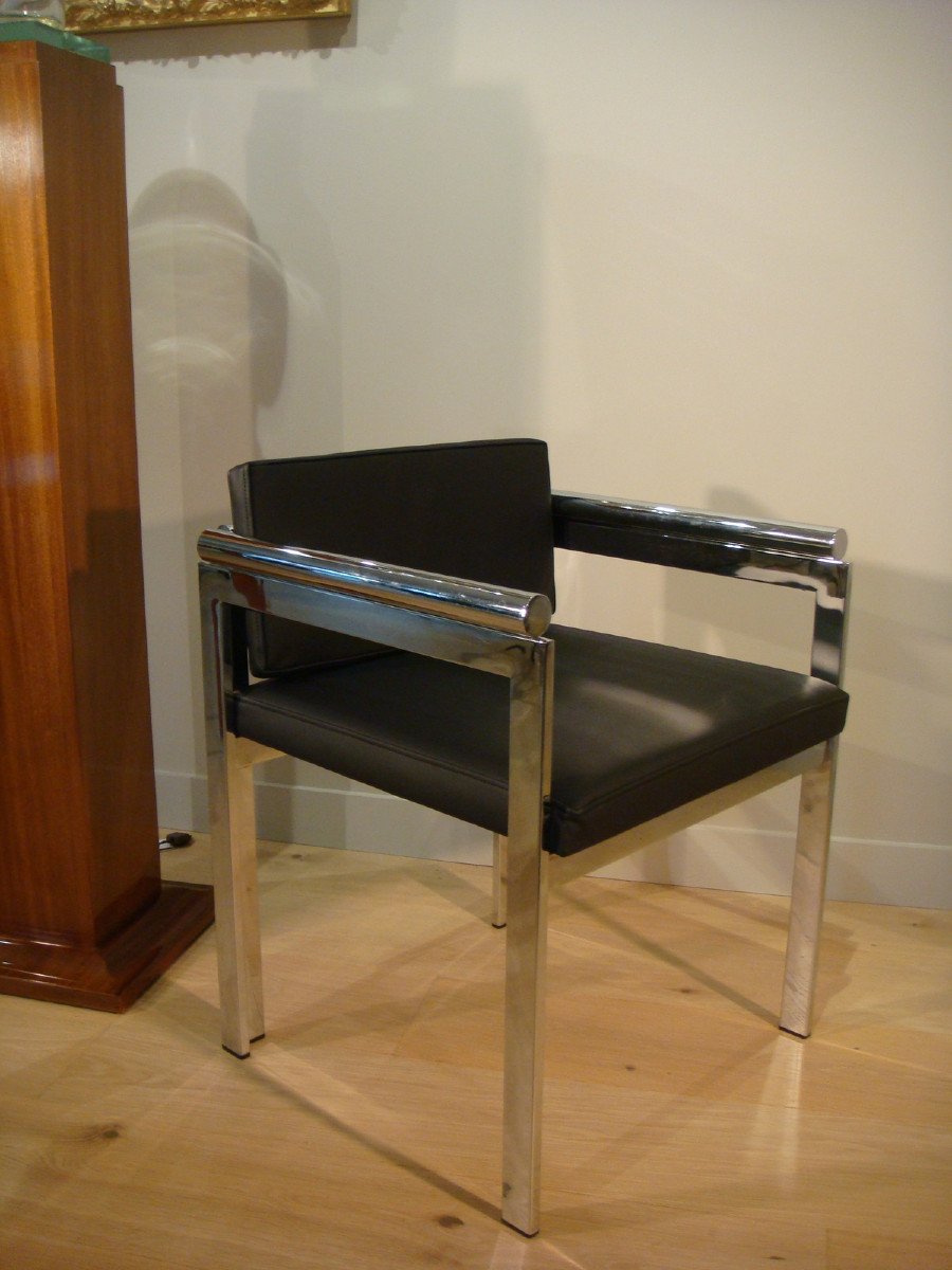 Office Armchair In Chrome And Leather Period Circa 1970-photo-2