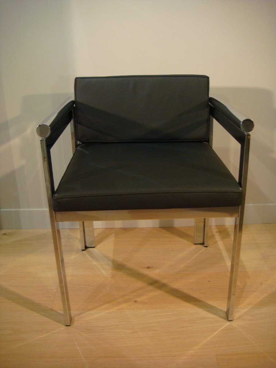 Office Armchair In Chrome And Leather Period Circa 1970-photo-3