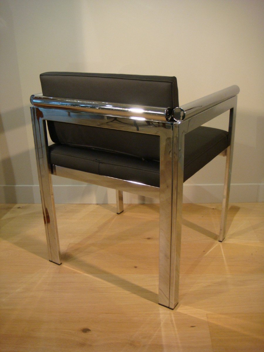 Office Armchair In Chrome And Leather Period Circa 1970-photo-3