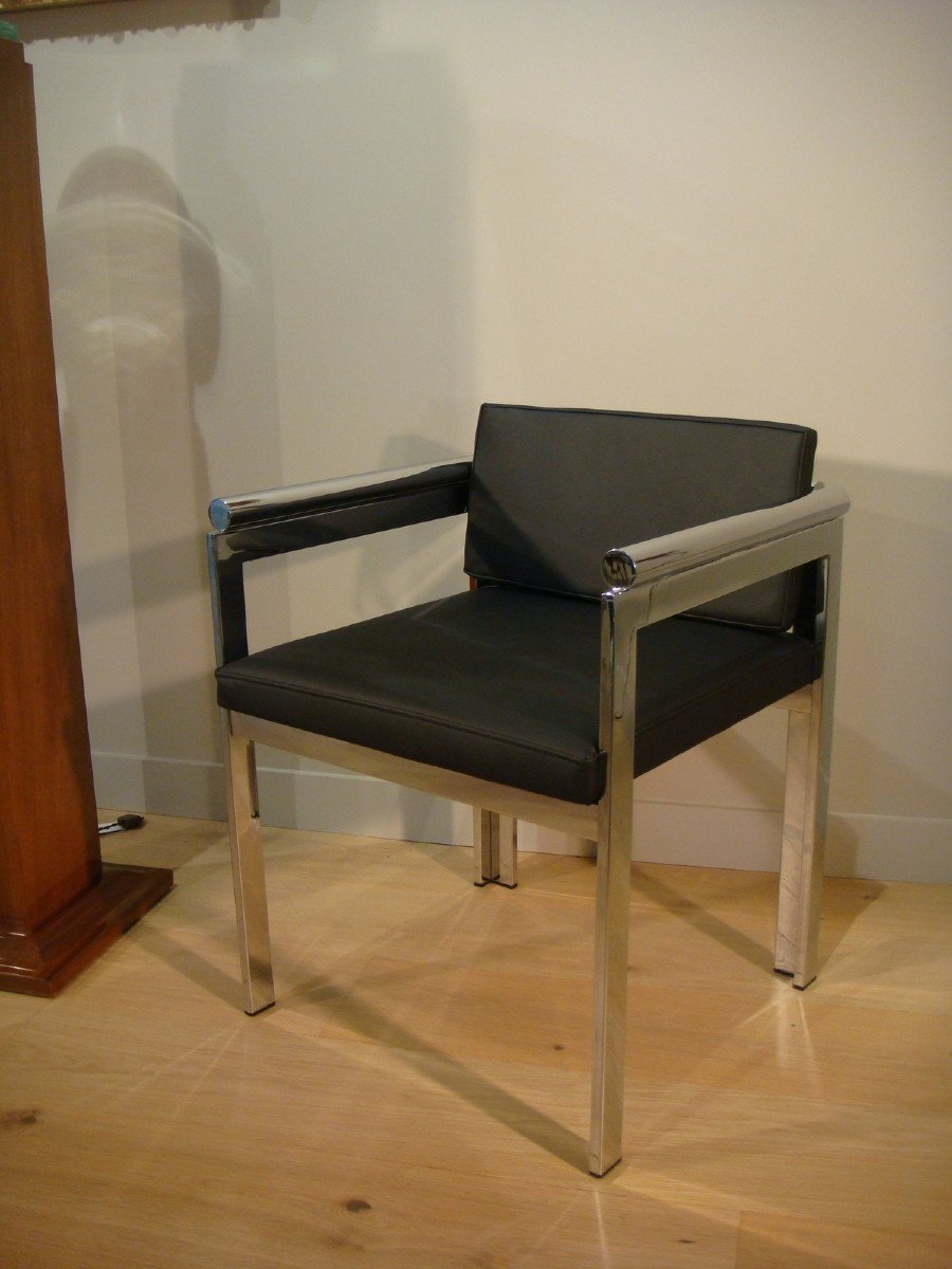 Office Armchair In Chrome And Leather Period Circa 1970