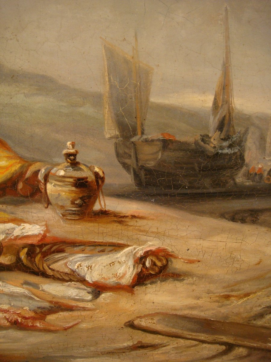 Marine Painting Children Of Fishermen Period 19th-photo-4