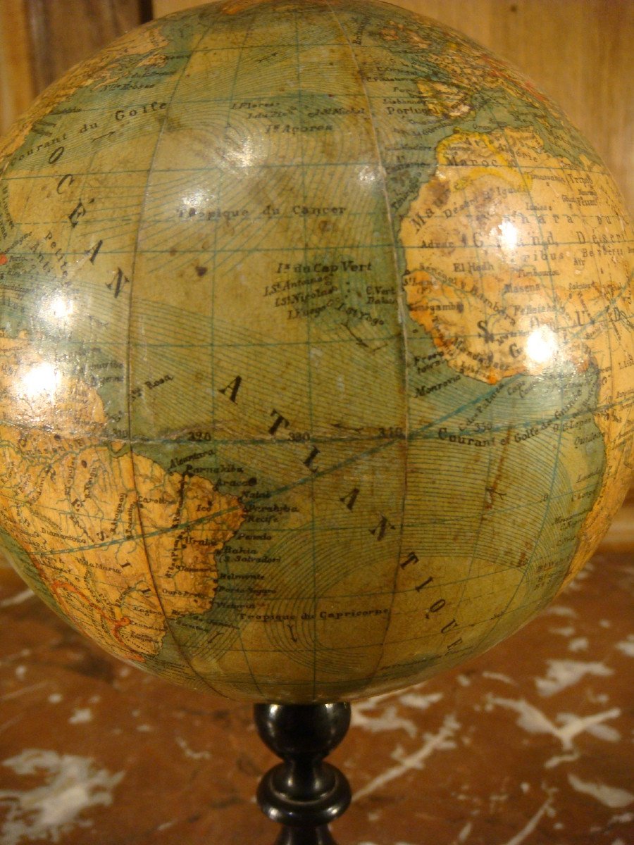 Small Terrestrial Globe On Feet Turns Period Late 19th Century-photo-2