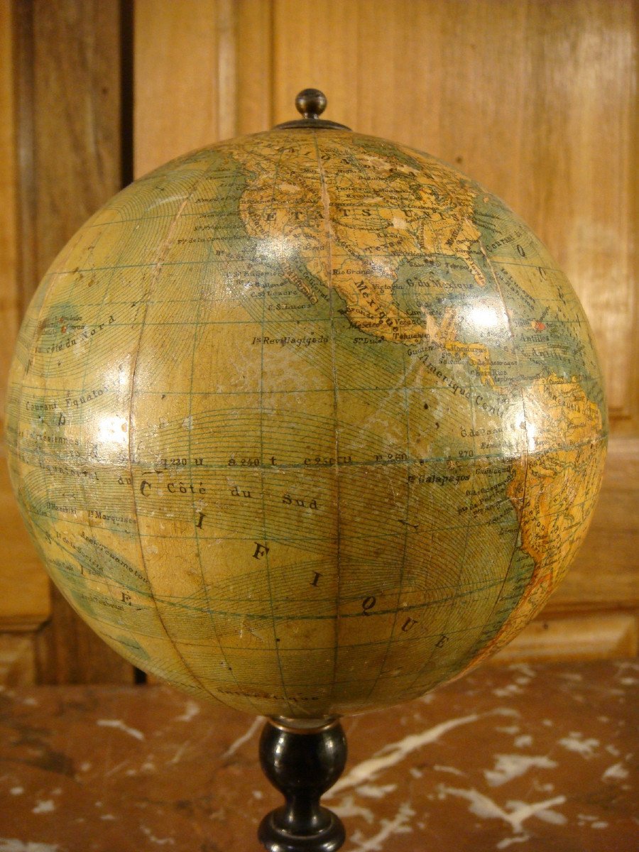 Small Terrestrial Globe On Feet Turns Period Late 19th Century-photo-3