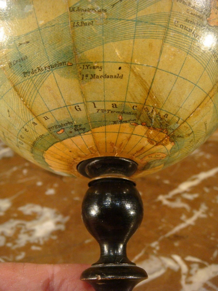 Small Terrestrial Globe On Feet Turns Period Late 19th Century-photo-6