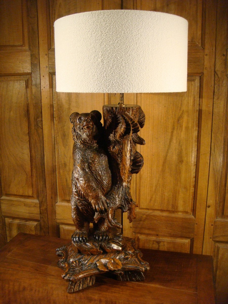 Carved Wood Bear Lamp Black Forest Chalet Period 19th-photo-2