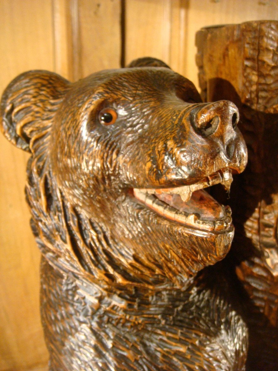 Carved Wood Bear Lamp Black Forest Chalet Period 19th-photo-6