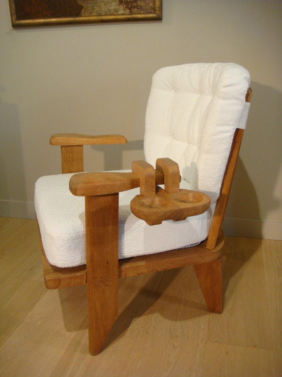 Paire De Fauteuils En Chene Et Leur Porte Verres Guillerme Et Chambron Vers 1950 -photo-1