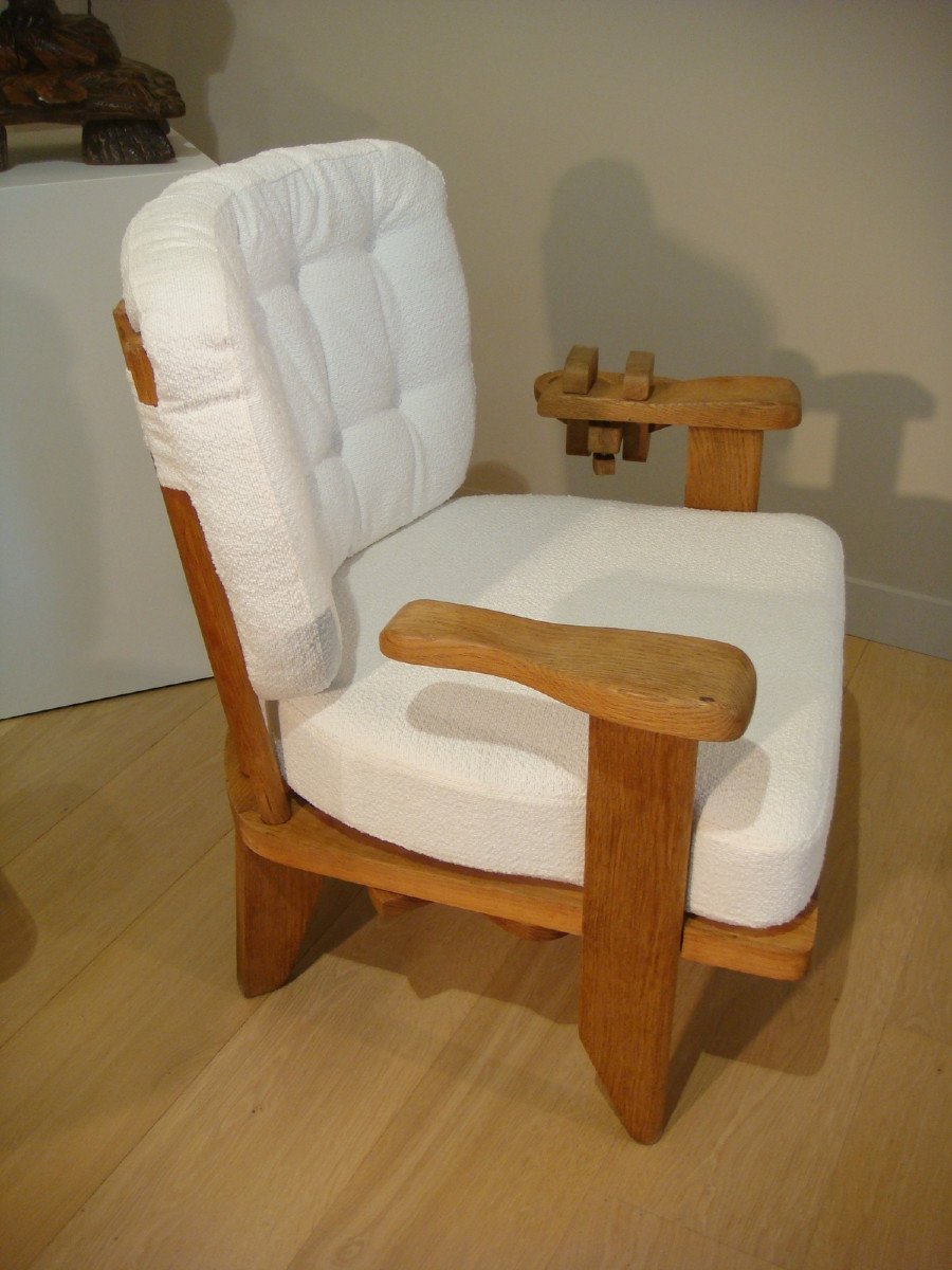 Pair Of Oak Armchairs And Their Guillerme Et Chambron Glass Holders Circa 1950-photo-3