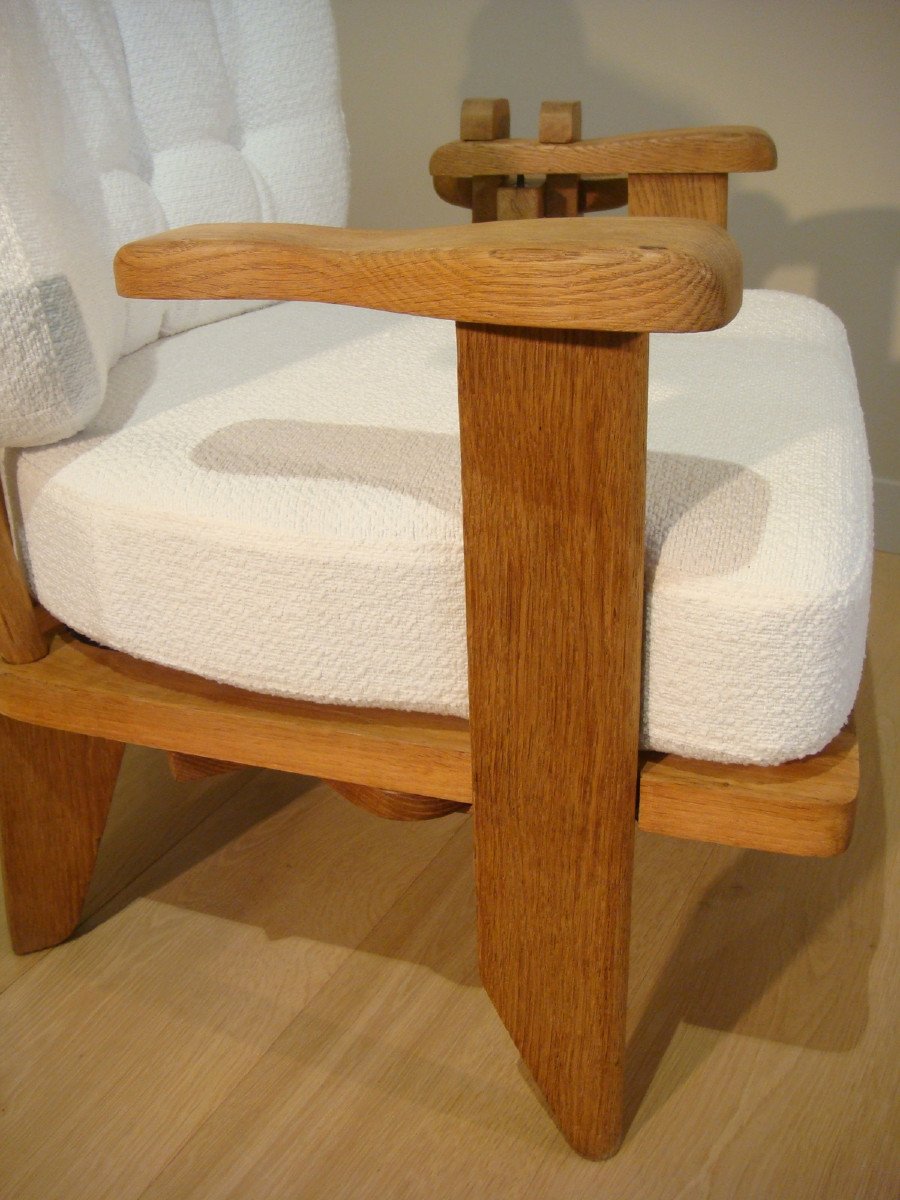 Pair Of Oak Armchairs And Their Guillerme Et Chambron Glass Holders Circa 1950-photo-4