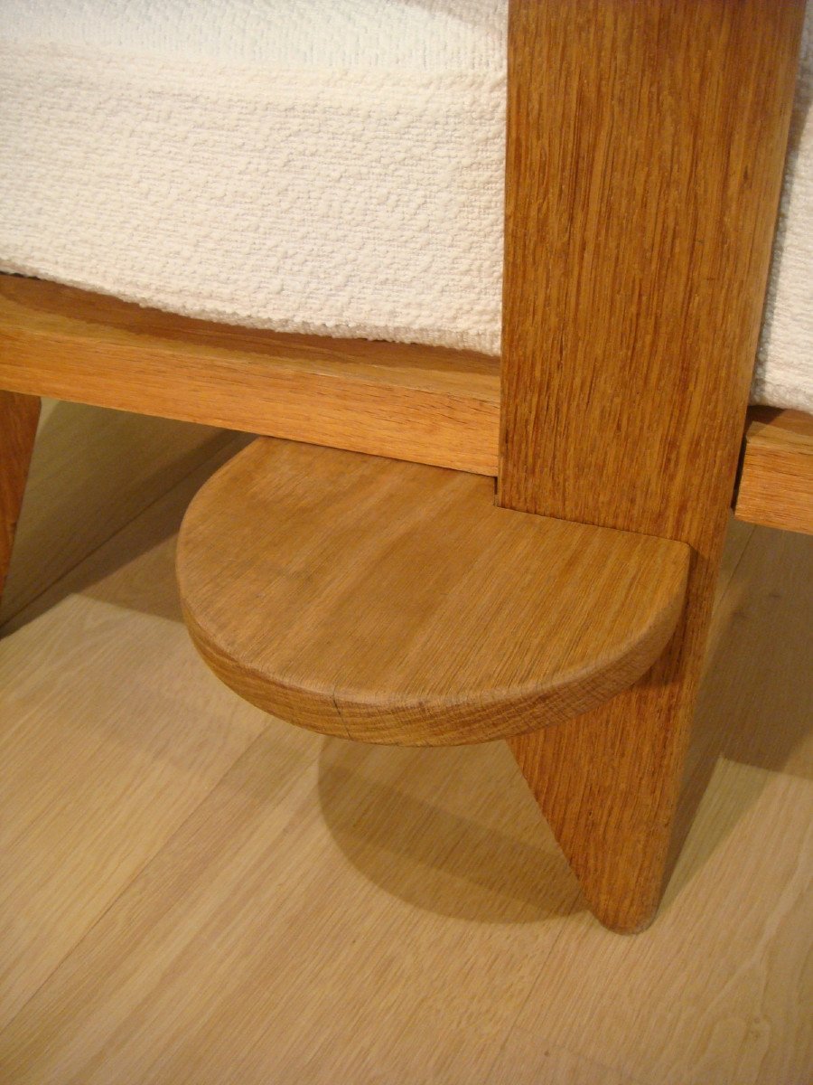 Pair Of Oak Armchairs And Their Guillerme Et Chambron Glass Holders Circa 1950-photo-5