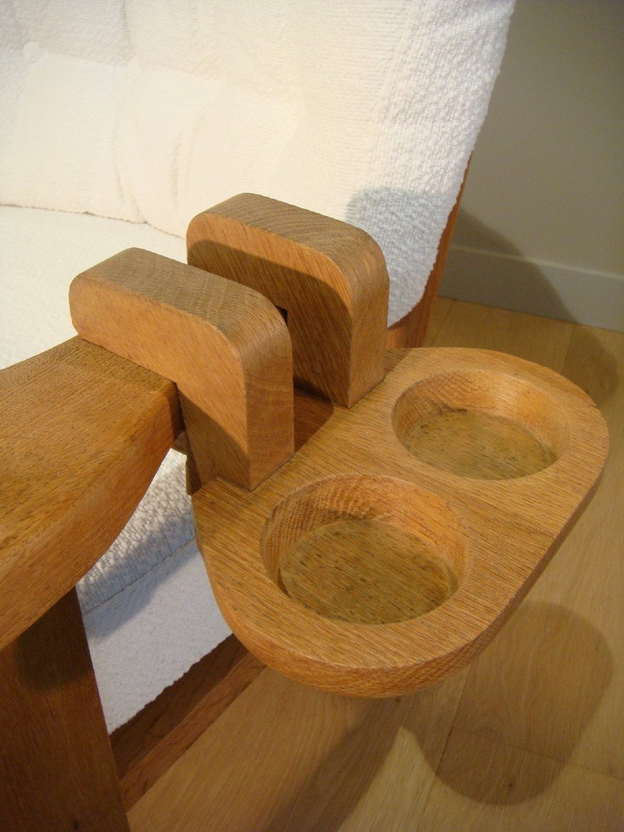 Pair Of Oak Armchairs And Their Guillerme Et Chambron Glass Holders Circa 1950-photo-7