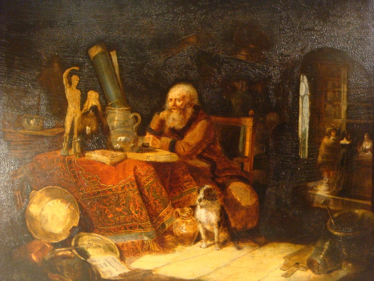 L’apothicaire Alchimiste Tableau Huile Sur Panneau Epoque Fin XVIII ème Siècle-photo-2
