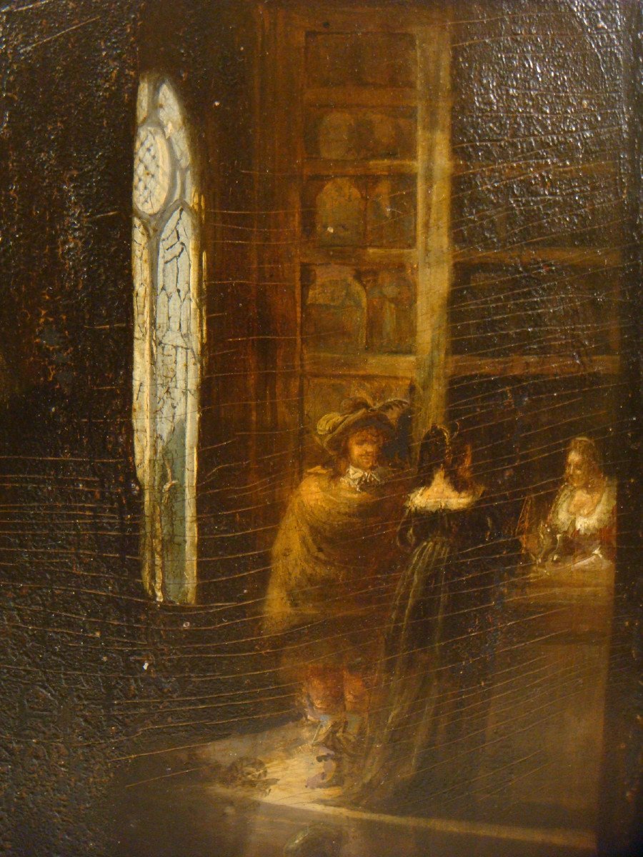 L’apothicaire Alchimiste Tableau Huile Sur Panneau Epoque Fin XVIII ème Siècle-photo-3