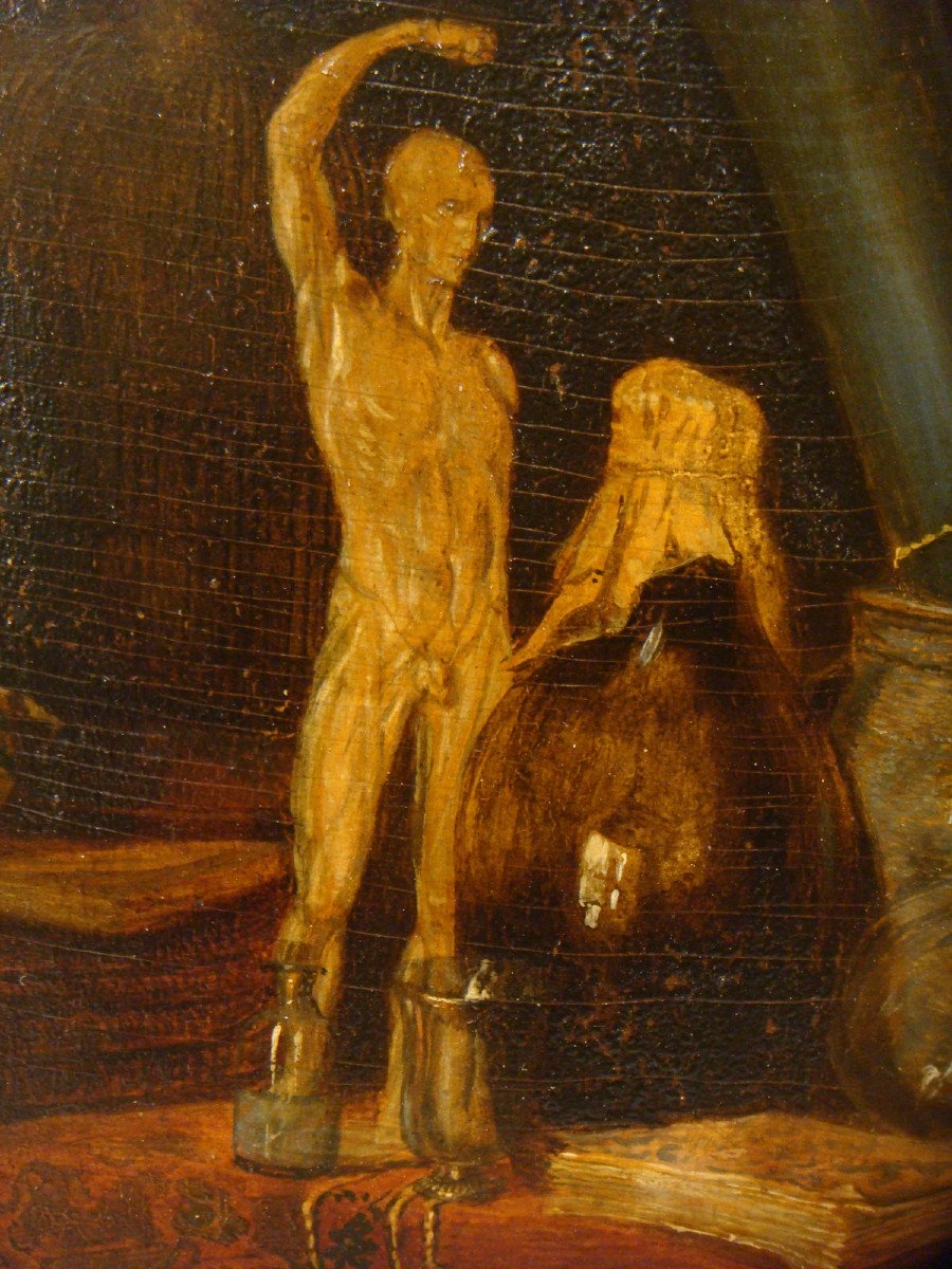 L’apothicaire Alchimiste Tableau Huile Sur Panneau Epoque Fin XVIII ème Siècle-photo-2