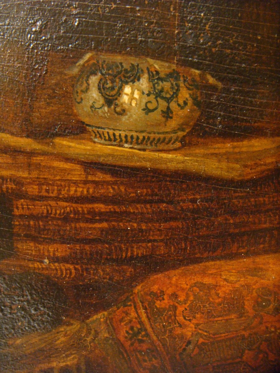 L’apothicaire Alchimiste Tableau Huile Sur Panneau Epoque Fin XVIII ème Siècle-photo-4