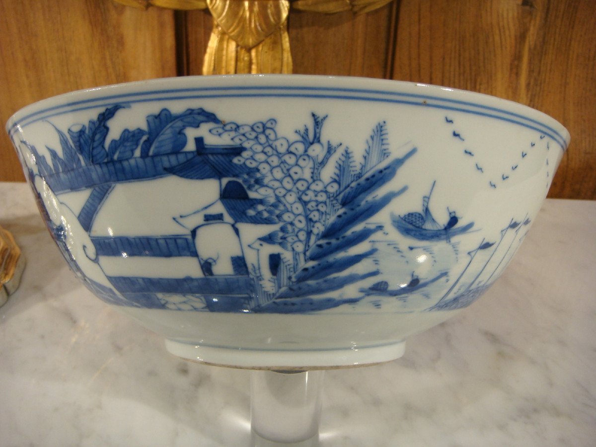 Bol Saladier En Porcelaine Blanc Bleu Chine - Epoque XIX ème-photo-2