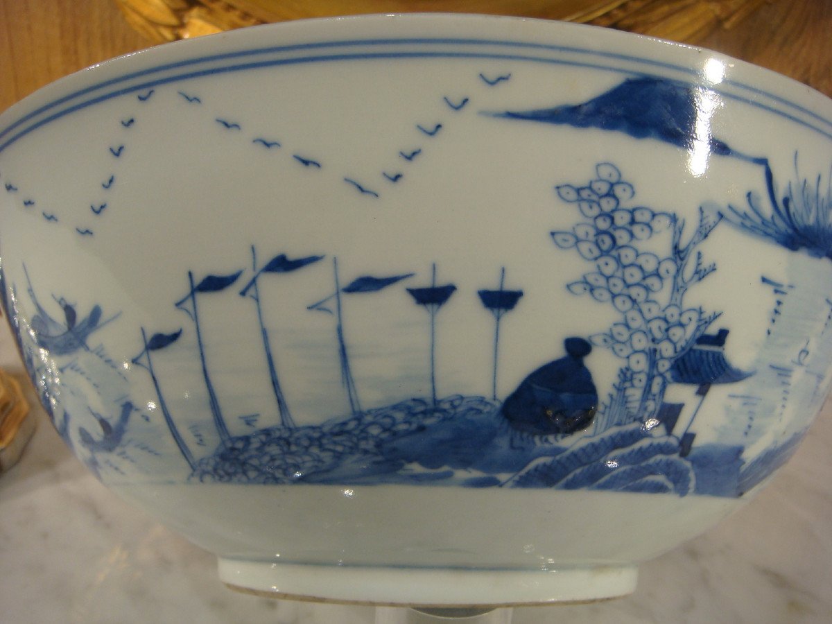 Bol Saladier En Porcelaine Blanc Bleu Chine - Epoque XIX ème-photo-3
