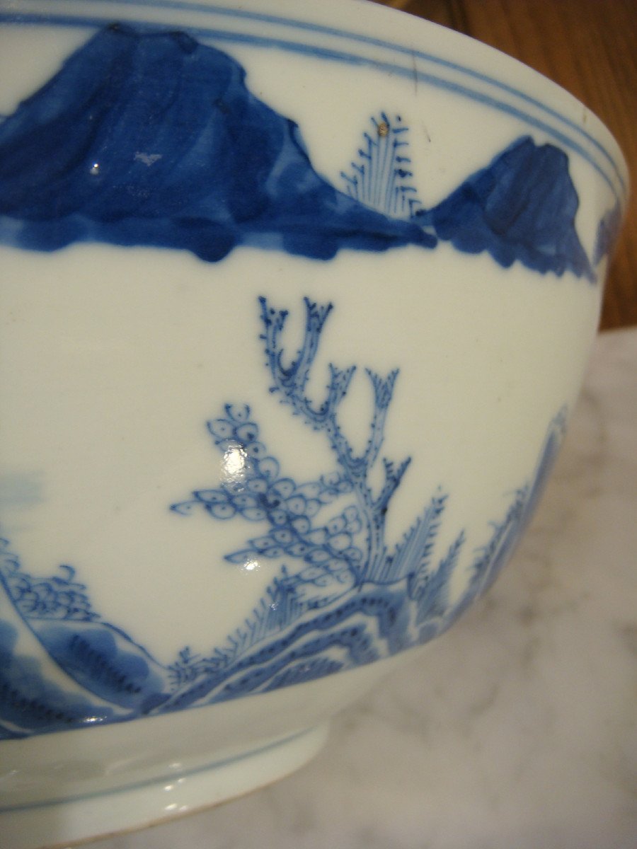 Bol Saladier En Porcelaine Blanc Bleu Chine - Epoque XIX ème-photo-5