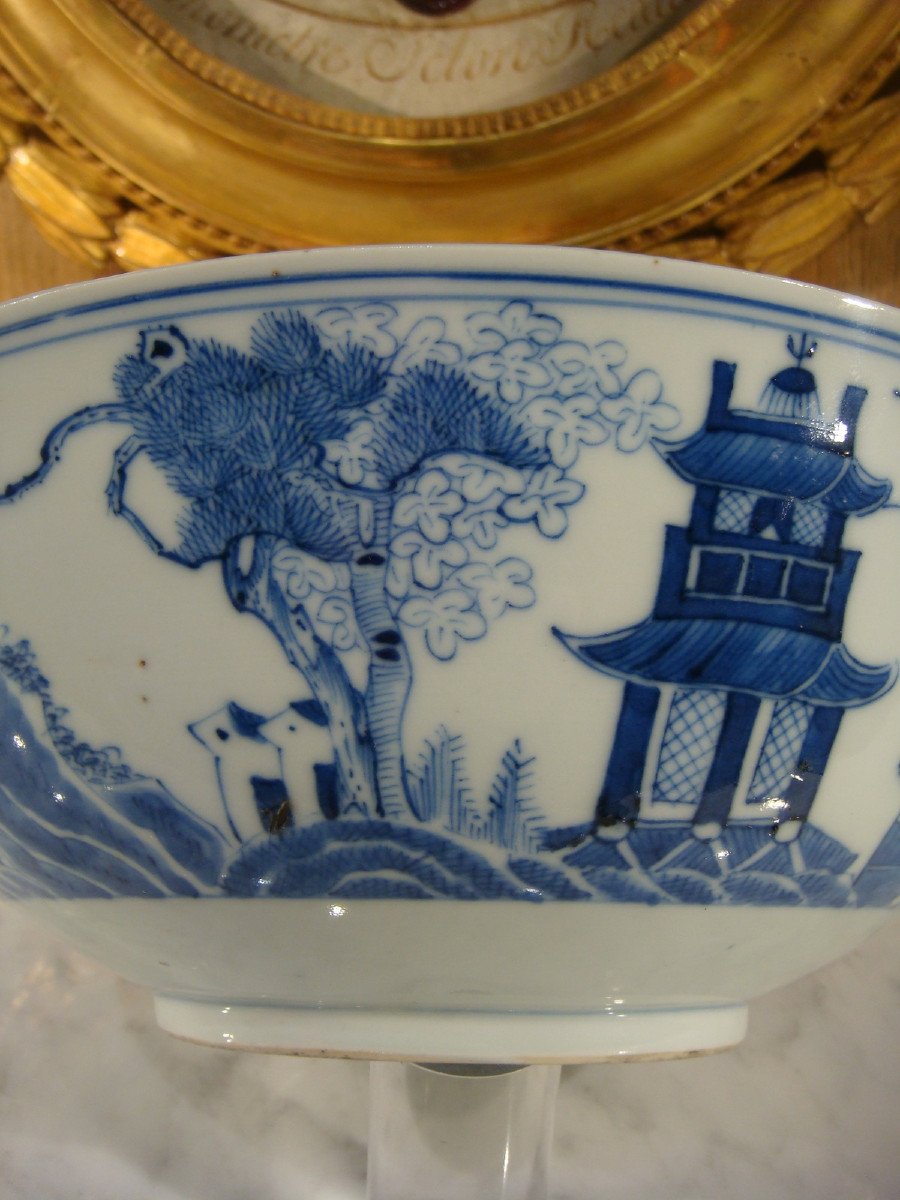 Bol Saladier En Porcelaine Blanc Bleu Chine - Epoque XIX ème-photo-6