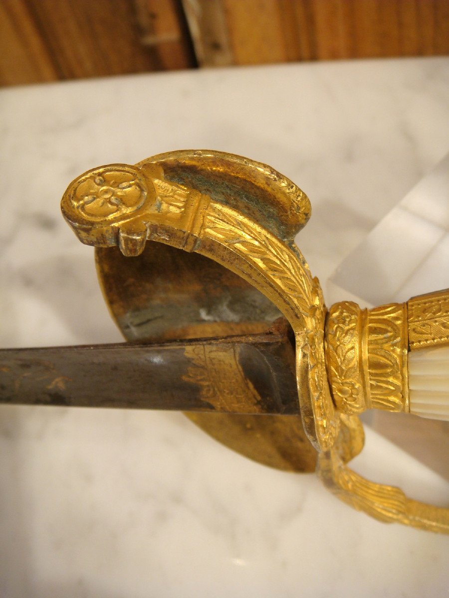 Officer's Sword In Gilt Bronze And Mother-of-pearl Period Around 1830-photo-5