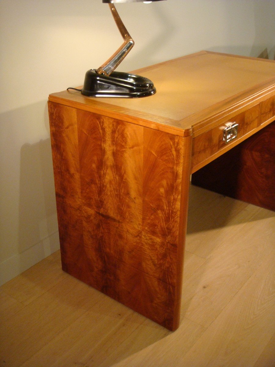 Desk In Blond Walnut Wood Art Deco Period Circa 1930-photo-1