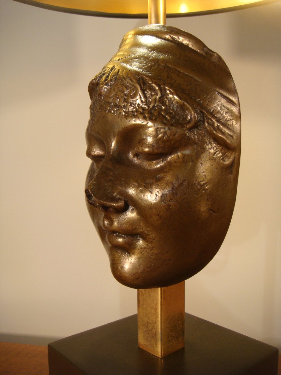 Lampe A Masque De Jeune Femme En Bronze Epoque Vers 1970-photo-1