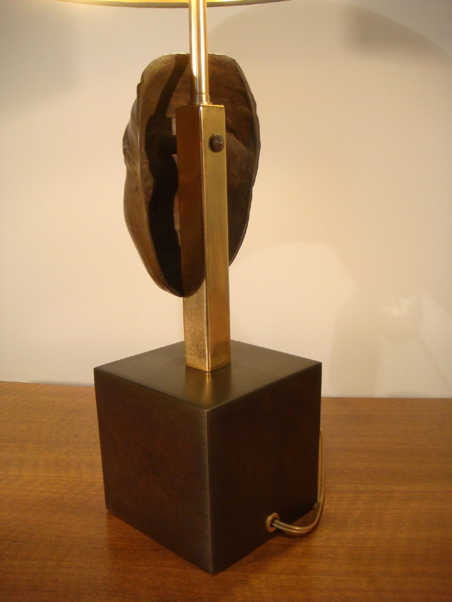 Lampe A Masque De Jeune Femme En Bronze Epoque Vers 1970-photo-2