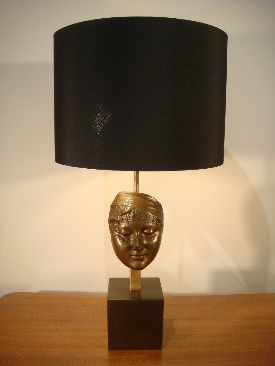 Lampe A Masque De Jeune Femme En Bronze Epoque Vers 1970-photo-7