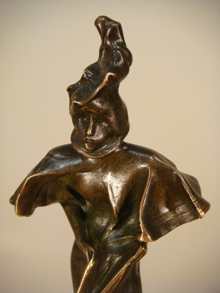 Sculpture Bronze Jeune Parisienne Dans Le Vent De Van Hove - Epoque 1900 -photo-2