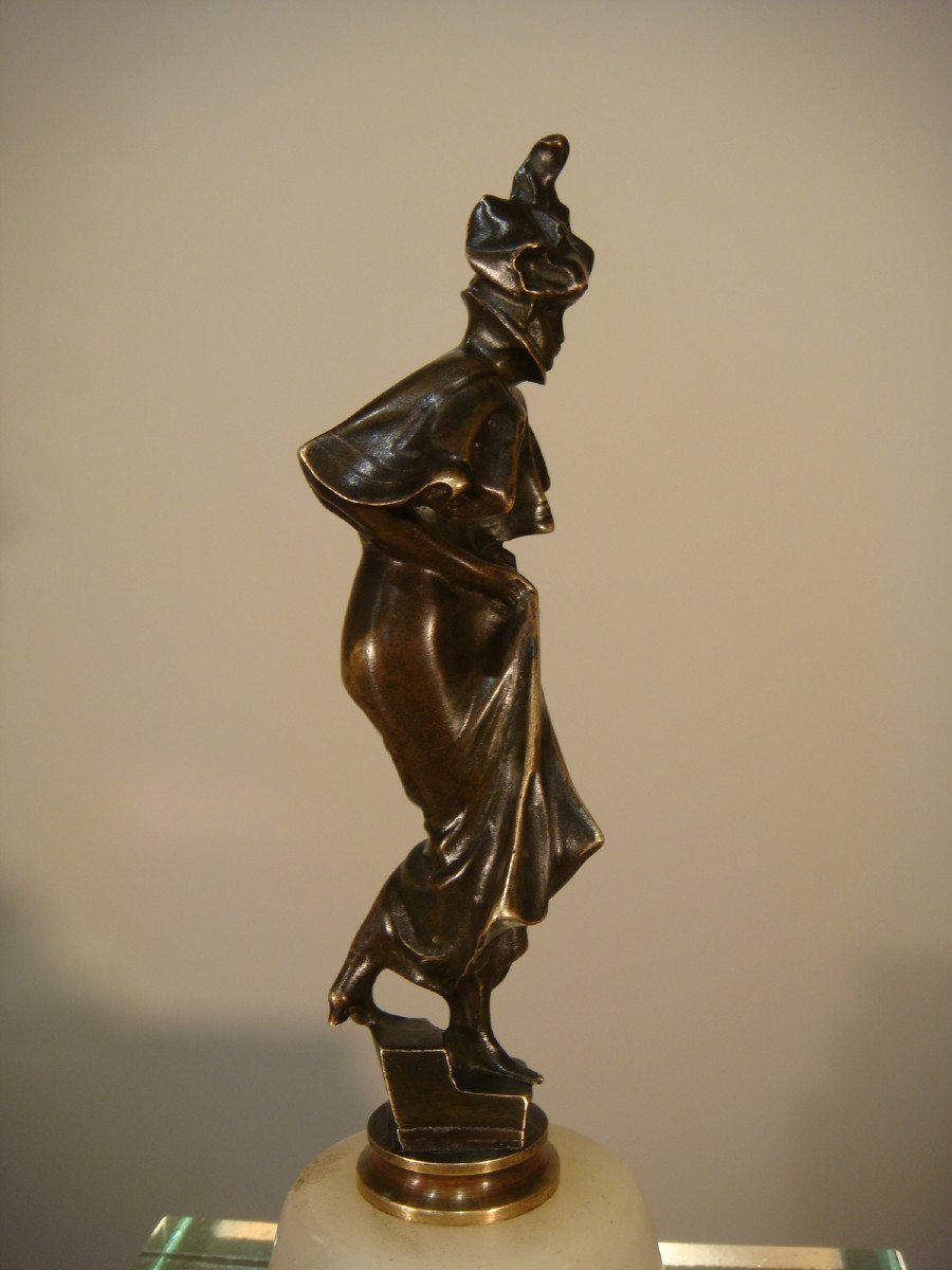 Sculpture Bronze Jeune Parisienne Dans Le Vent De Van Hove - Epoque 1900 -photo-5