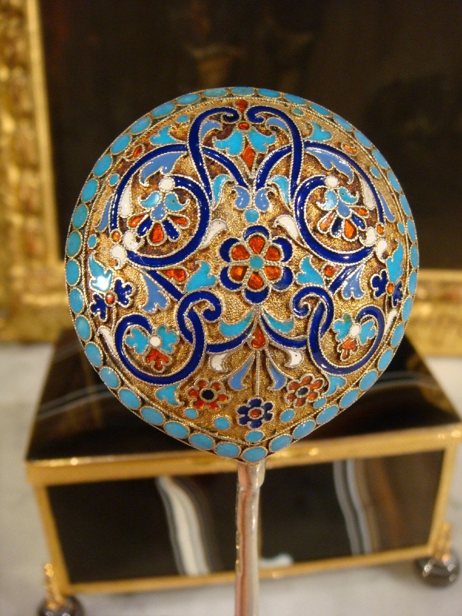 Russian Moscow Cloisonne Silver Spoon-photo-2