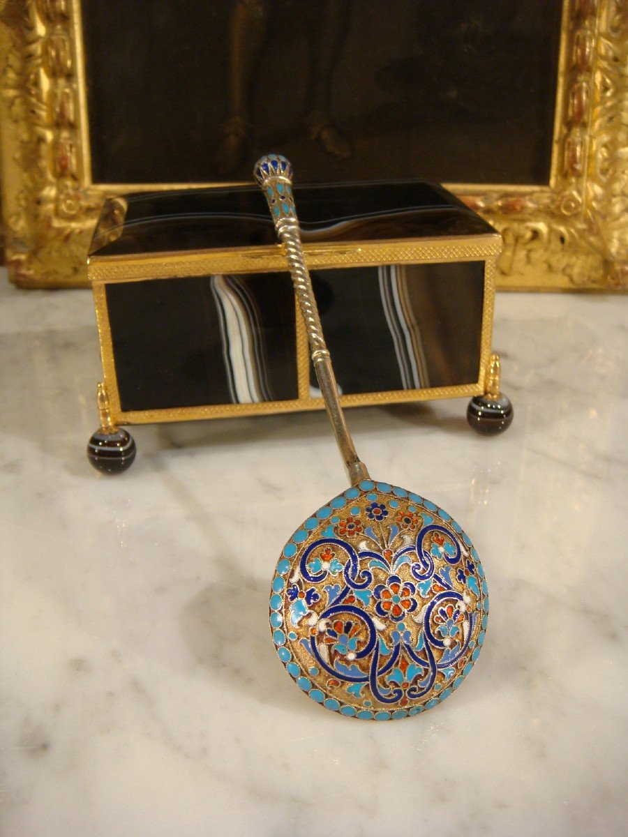 Russian Moscow Cloisonne Silver Spoon