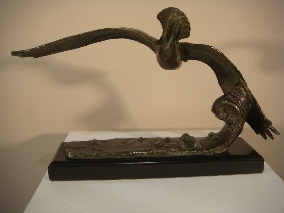 Bronze Sculpture Seagull On A Wave Art Deco Period-photo-2