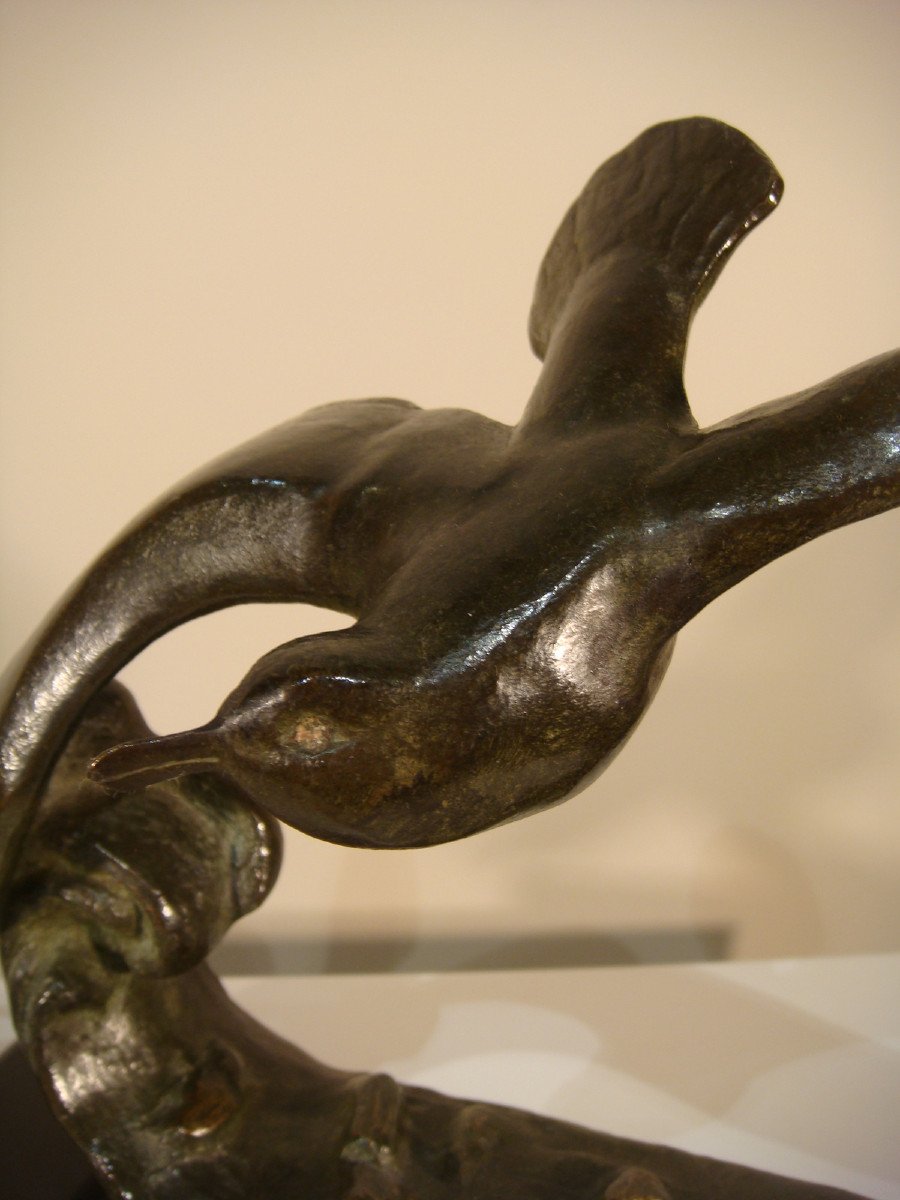 Sculpture En Bronze Mouette Sur Une Vague Epoque Art Déco-photo-1