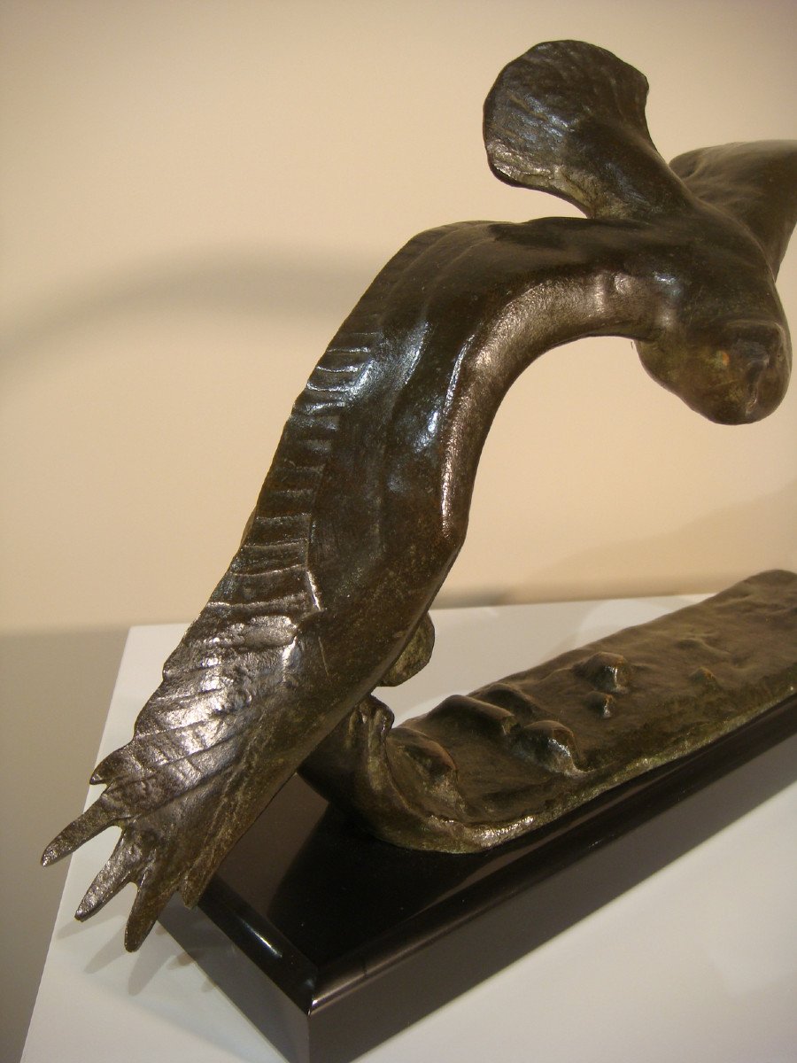 Sculpture En Bronze Mouette Sur Une Vague Epoque Art Déco-photo-2