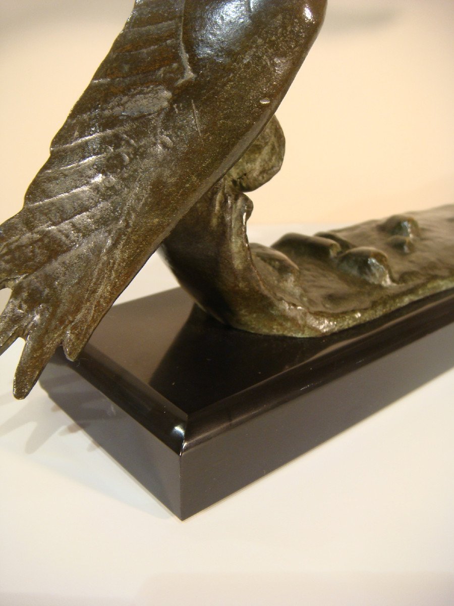 Sculpture En Bronze Mouette Sur Une Vague Epoque Art Déco-photo-3