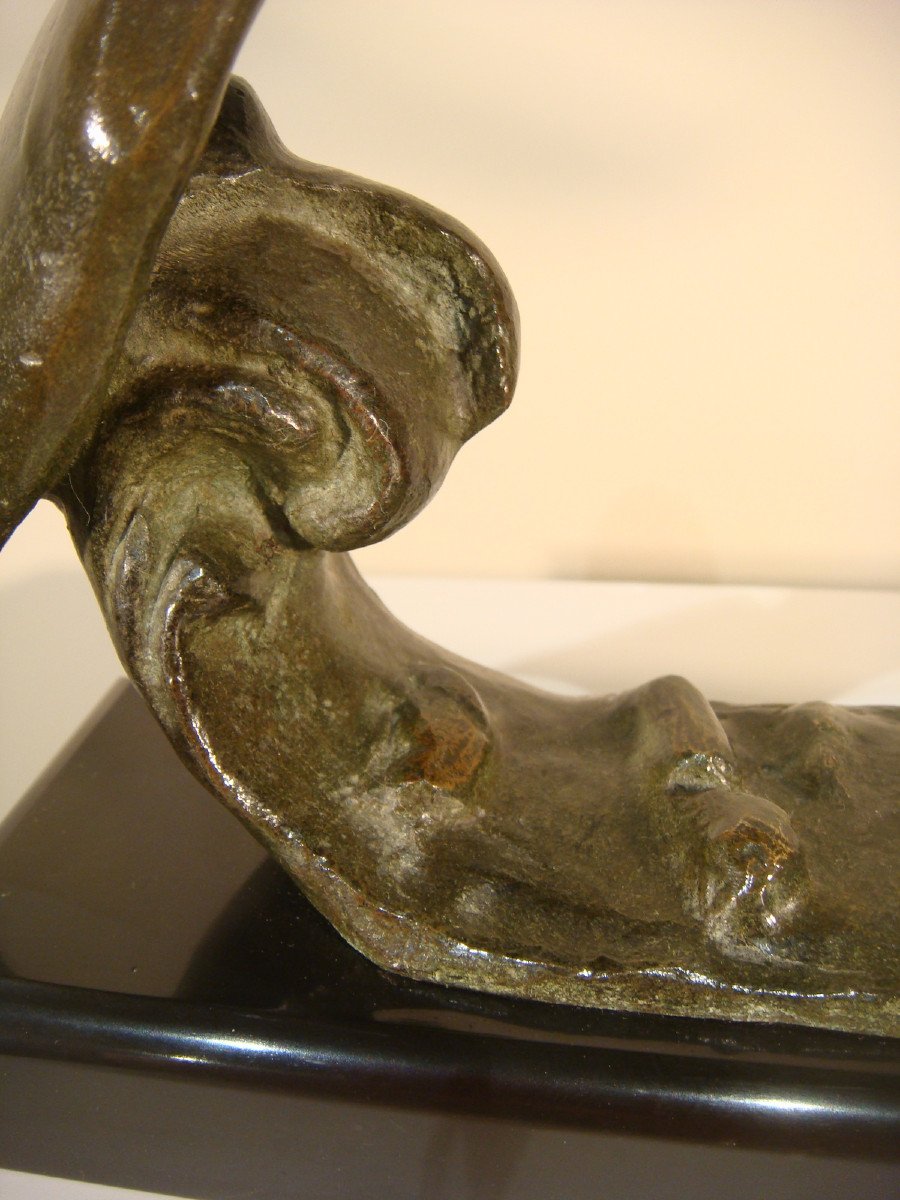 Bronze Sculpture Seagull On A Wave Art Deco Period-photo-4