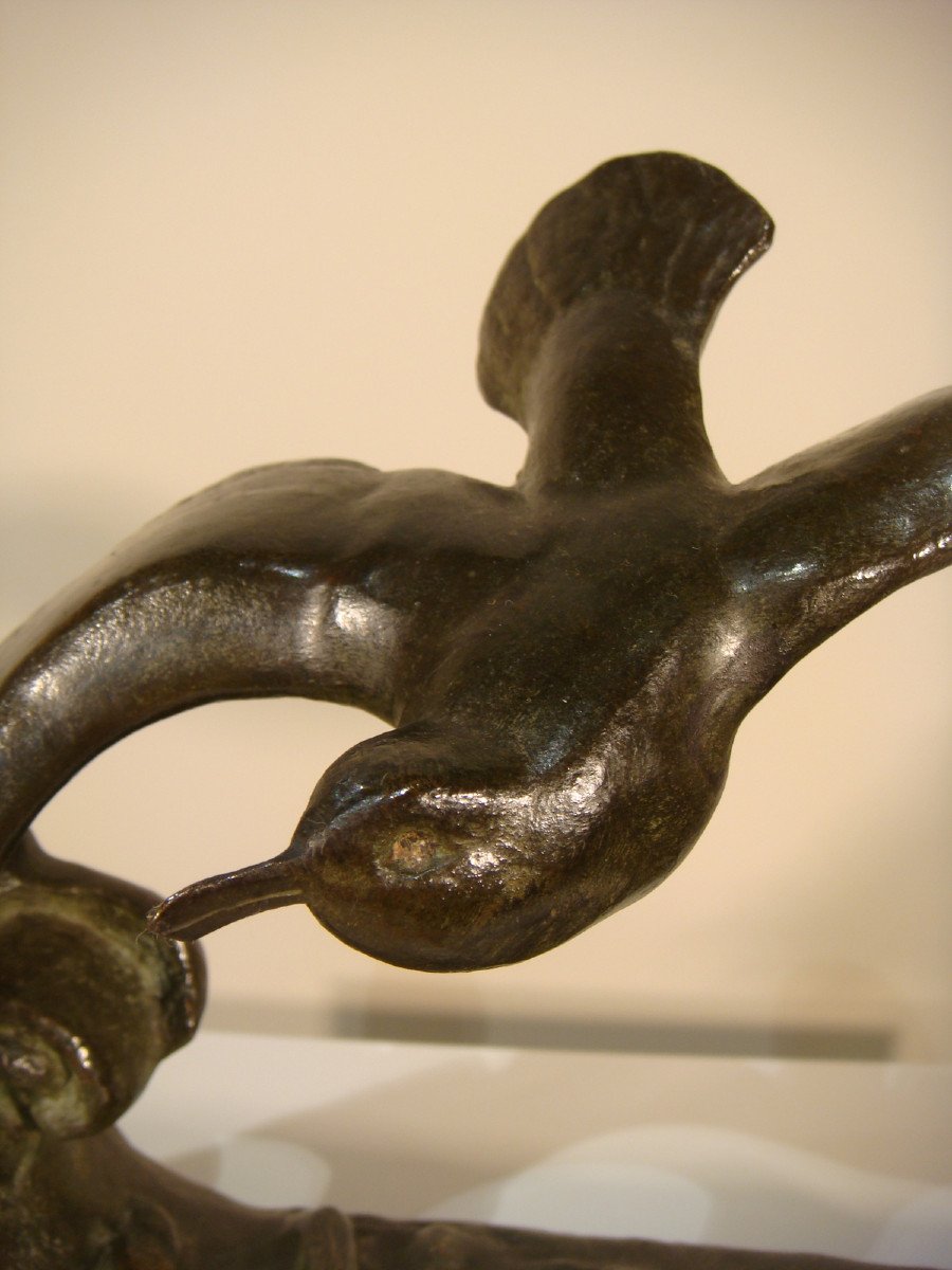 Sculpture En Bronze Mouette Sur Une Vague Epoque Art Déco-photo-5
