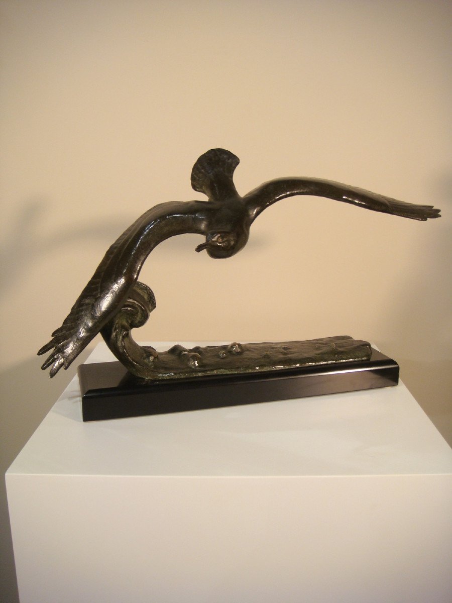 Sculpture En Bronze Mouette Sur Une Vague Epoque Art Déco
