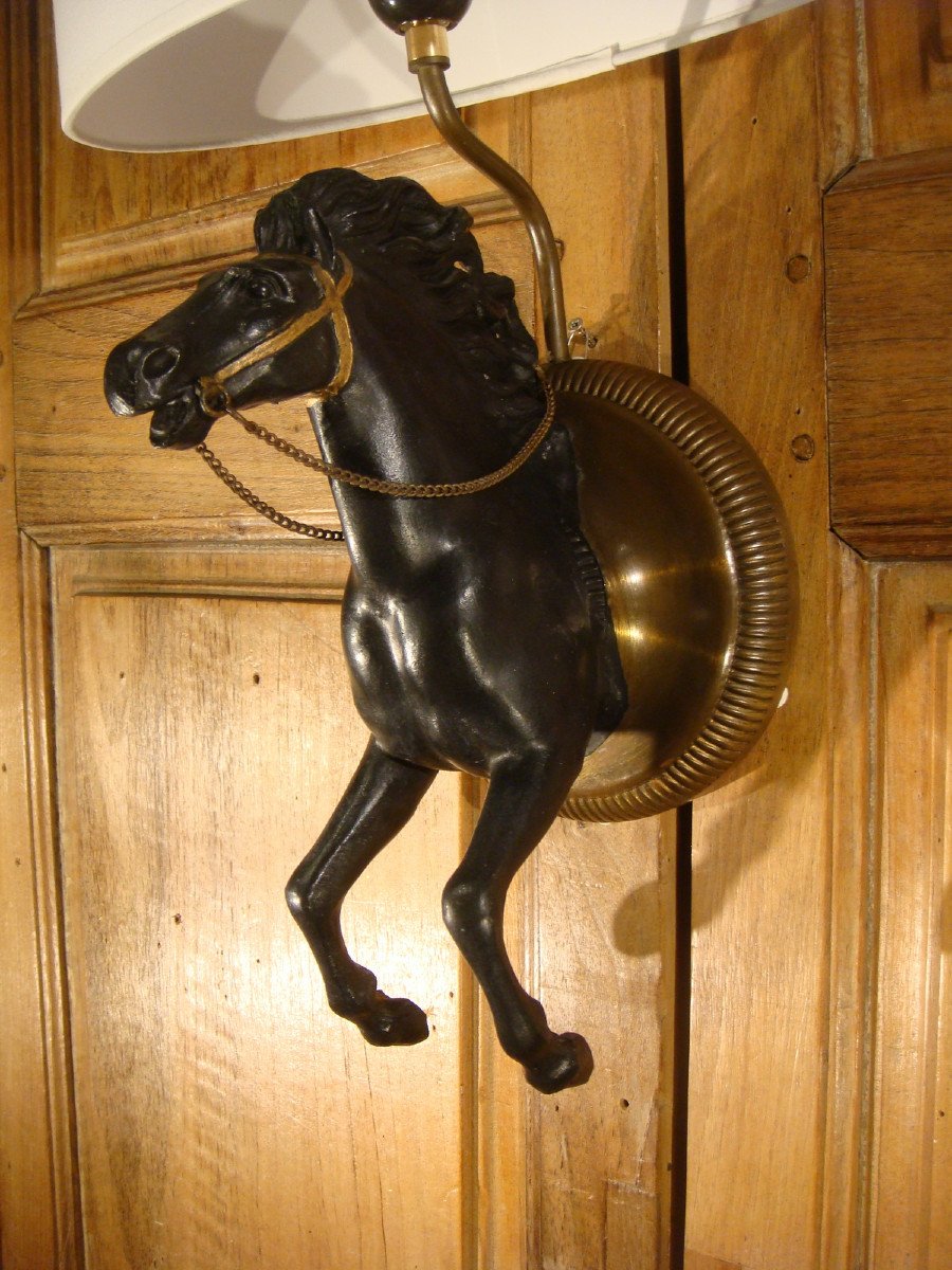 Horse Wall Lamp Period Circa 1970-photo-3