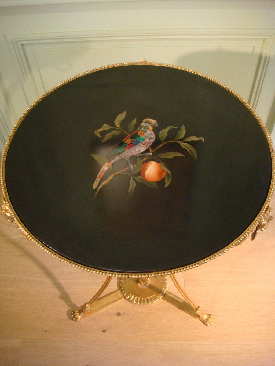 Pedestal Table In Gilt Bronze And Marble Marquetry  -photo-3