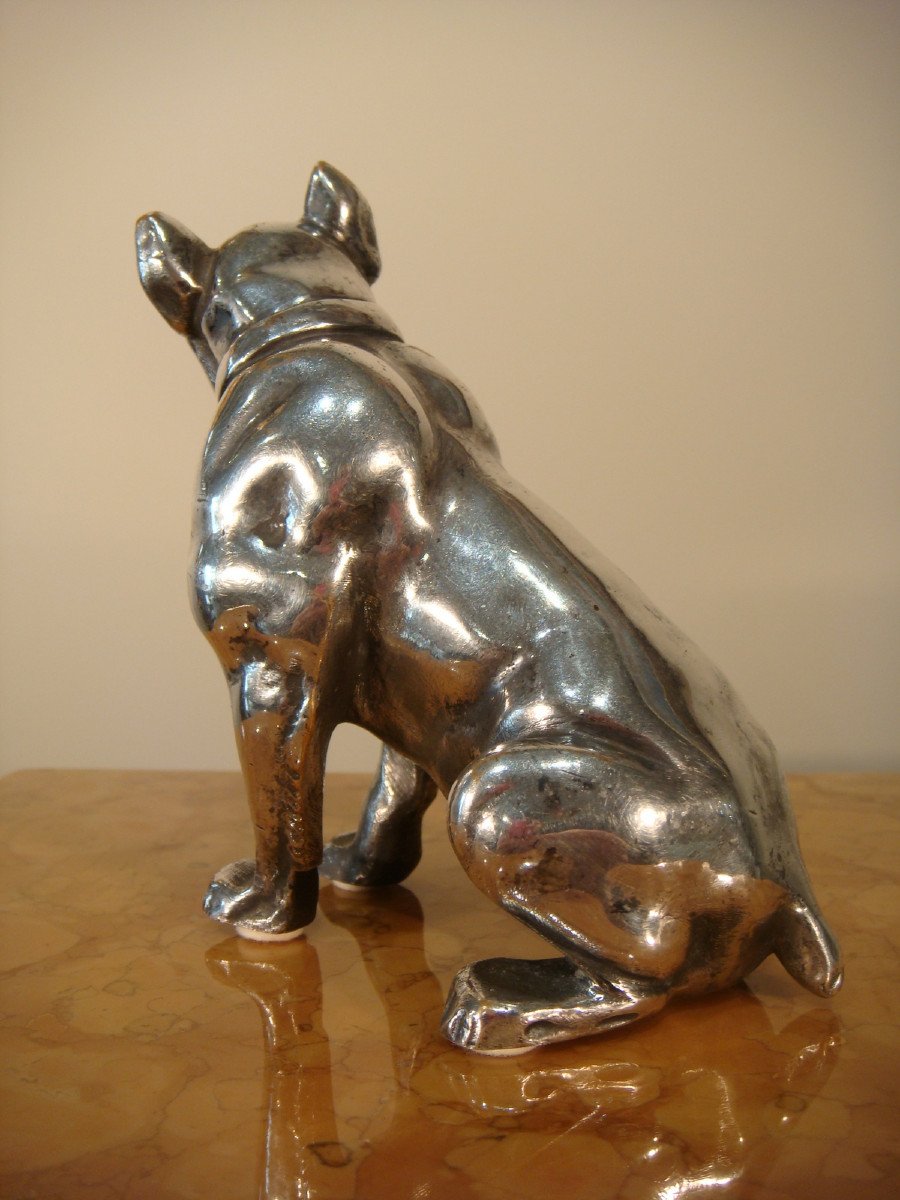 Bulldog Sculpture In Silver Bronze Bourcart - Period Circa 1930 -photo-4