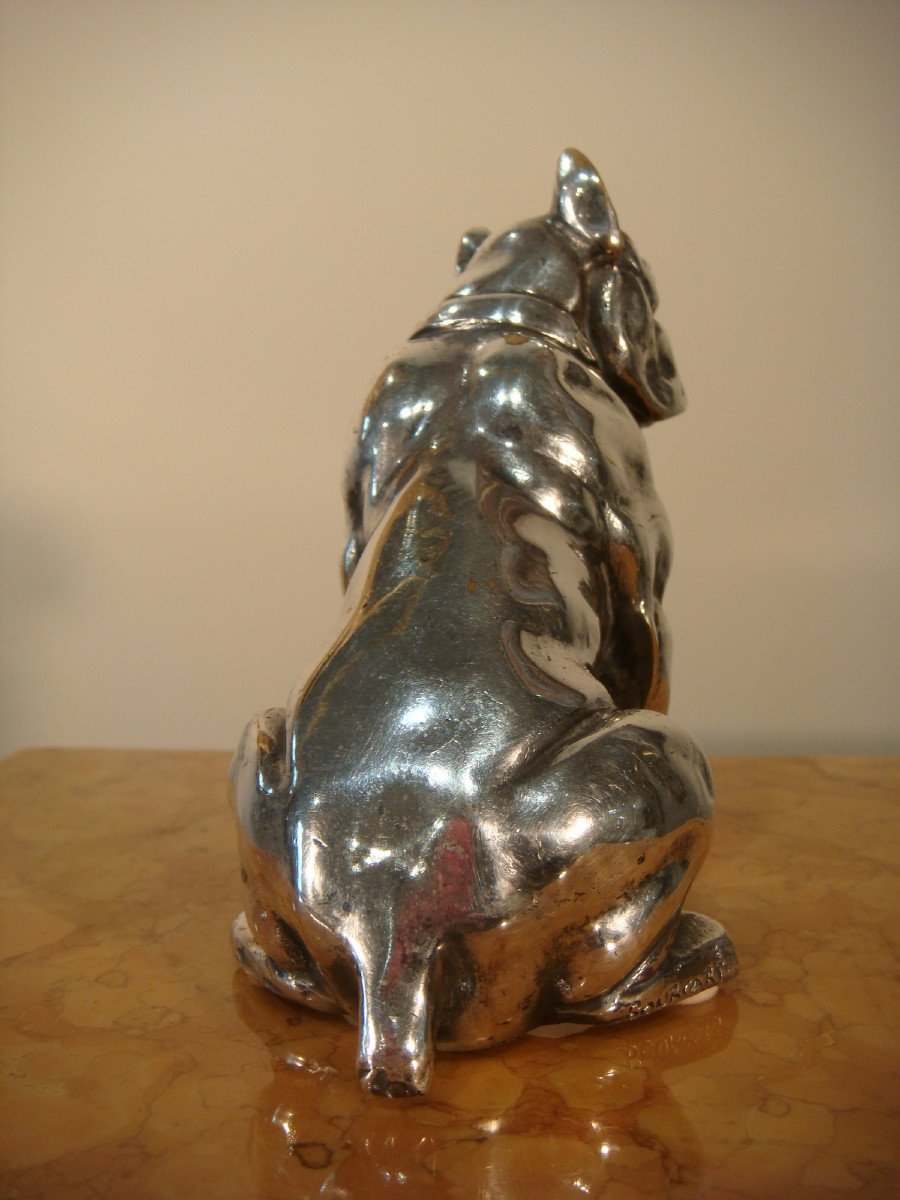 Sculpture Bulldog En Bronze Argente Bourcart - Epoque Vers 1930 -photo-3