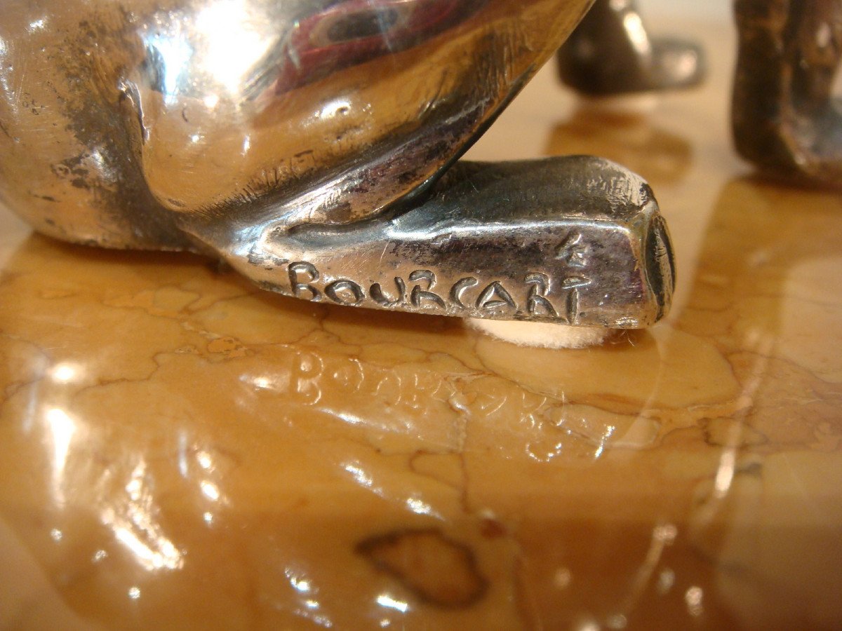 Bulldog Sculpture In Silver Bronze Bourcart - Period Circa 1930 -photo-7