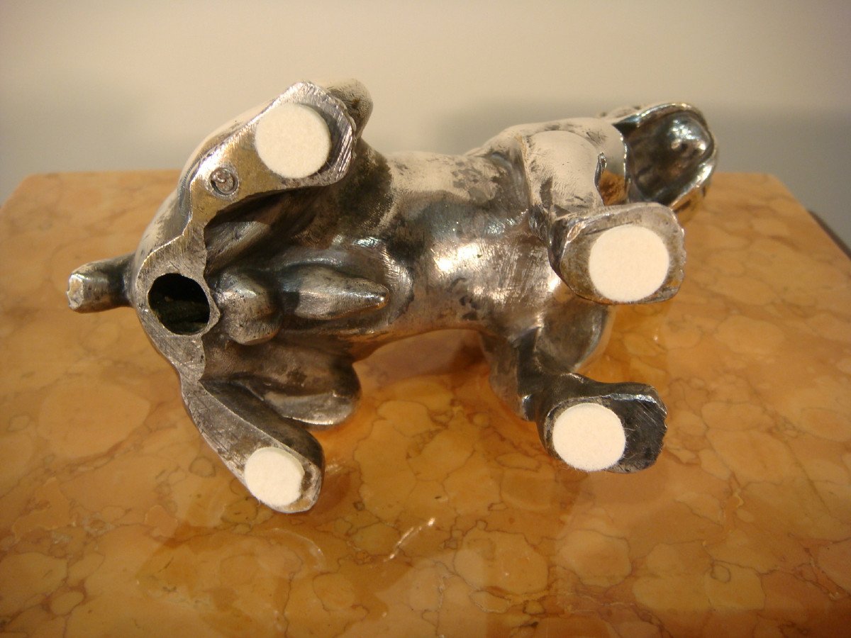 Sculpture Bulldog En Bronze Argente Bourcart - Epoque Vers 1930 -photo-8